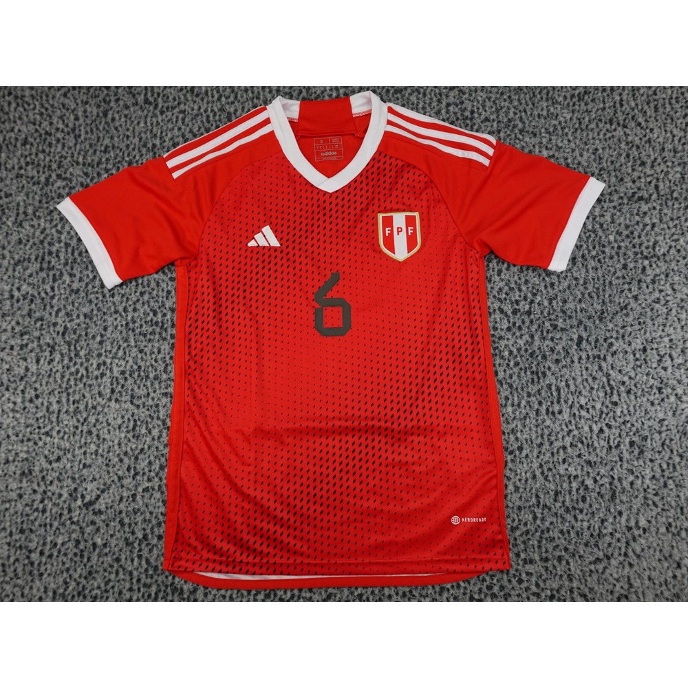 Adidas Peru Soccer Jersey Mens Small Red Lopez 6 FPF National Team HA8870